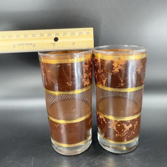 MCM Georges Briard Tortoise Gold Highball Drinking Tumbler Glasses Set 2 Vintage - Picture 4 of 12